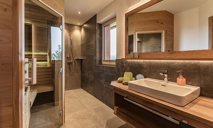 modern bathroom with private sauna